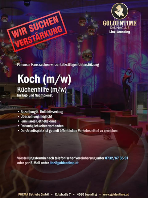 Koch (m/w) & Küchenhilfe (m/w) gesucht  in Oberösterreich  / Leonding , Edtstraße 7